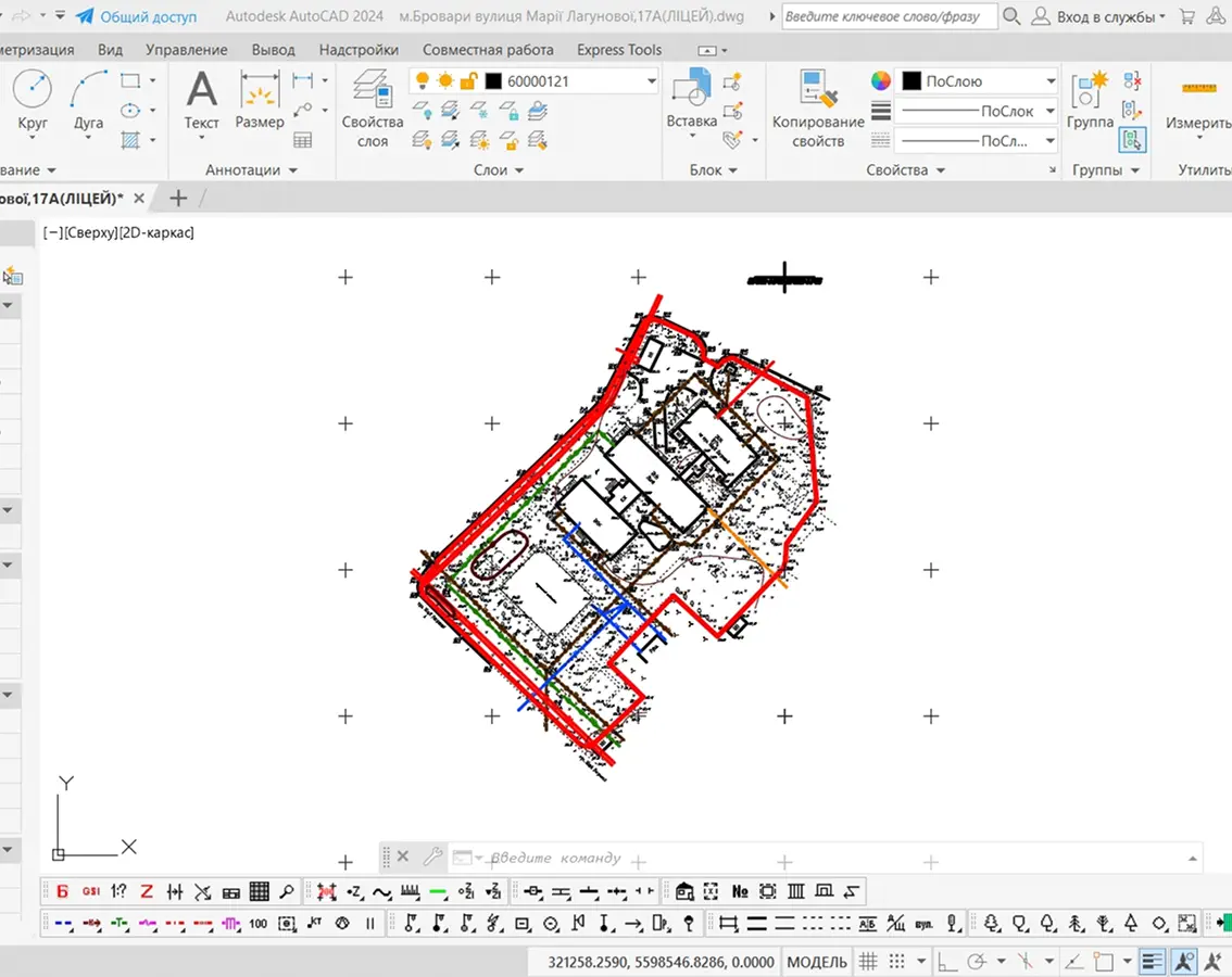 AutoCAD проект з геопросторовими даними та координатною сіткою